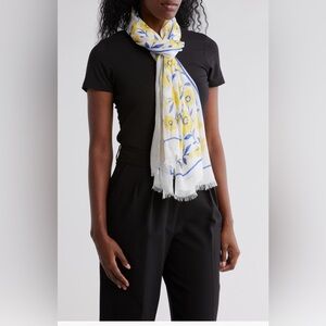 Kate Spade Sunshine Floral Oblong Scarf in cream, white and blue